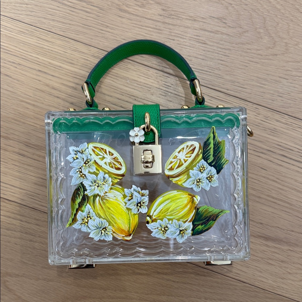 D&G Transparent Lemon Print Handbag with Green Accents
